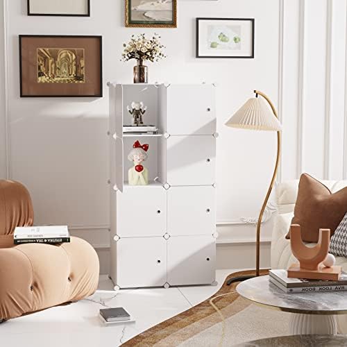 C&AHOME 8-Cube Storage Organizer with Door Cube Shelf Closet Cabinet Milky
