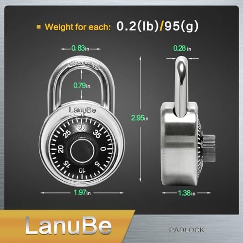 LanuBe Lock Standard Dial Combination Padlock 48 Pack Wide 2-in Black Dial