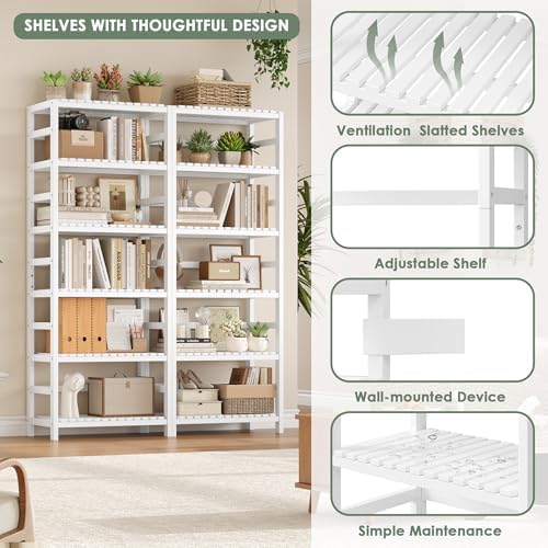 FOTOSOK 6-Tier Bamboo Shelf with Adjustable Shelves, Bamboo Kitchen Cabinet
