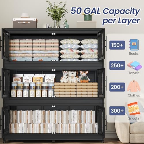 200GAL Extra Large Storage Bins with Lid, 800QT Storage Bins with Wheels, Fol...