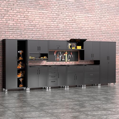 Garage Storage Cabinets System 10PCS Workshop Set with Drawers Locking Heavy ...