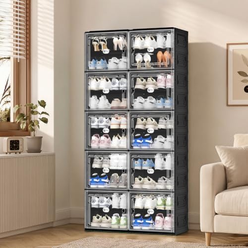 Black Shoe Storage Cabinet for 40 Pairs with Magnetic Clear Doors