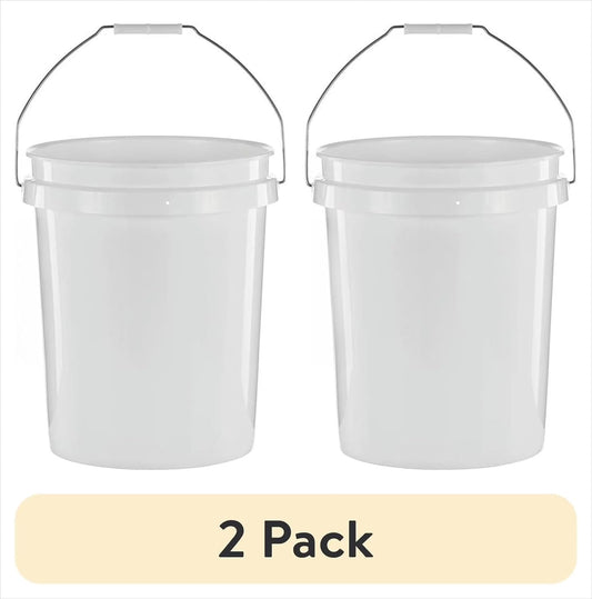 (2 Pack) 5 Gallon Round Utility Bucket, Comfort Handle, Plastic, White