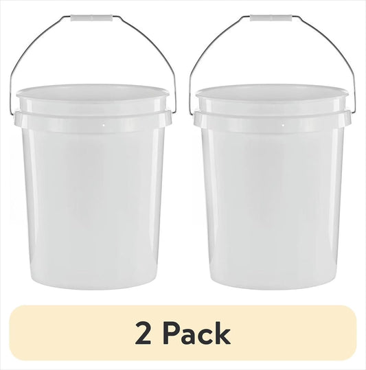 (2 Pack) 5 Gallon Round Utility Bucket, Comfort Handle, Plastic, White