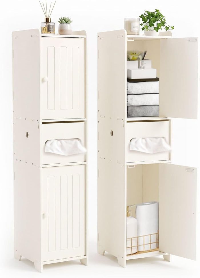 Narrow Slim Bathroom Storage Cabinet Waterproof Anti-Scratch, 33.9" Tall