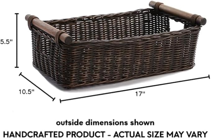The Basket Lady Low Pole Handle Wicker Storage Basket, 17 in L x 10.5 in W x - Image 5