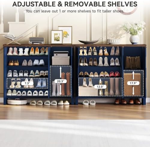 ONBRILL Large Shoe Cabinet with 3 Doors & Symmetrical Diamond Carvings