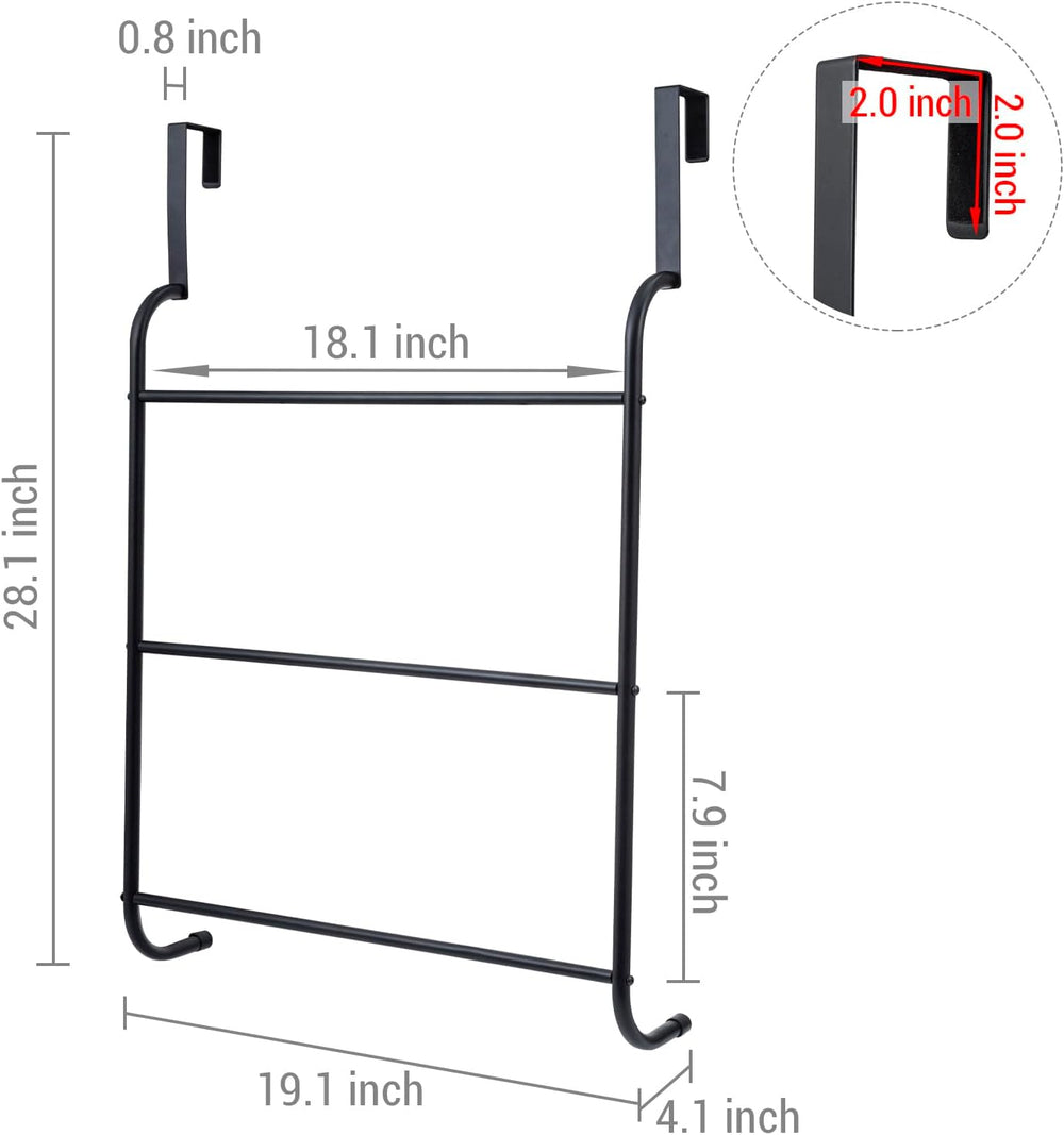 MyGift 3 Tier Over Door Bathroom Towel Rack Matte Black Metal Holder