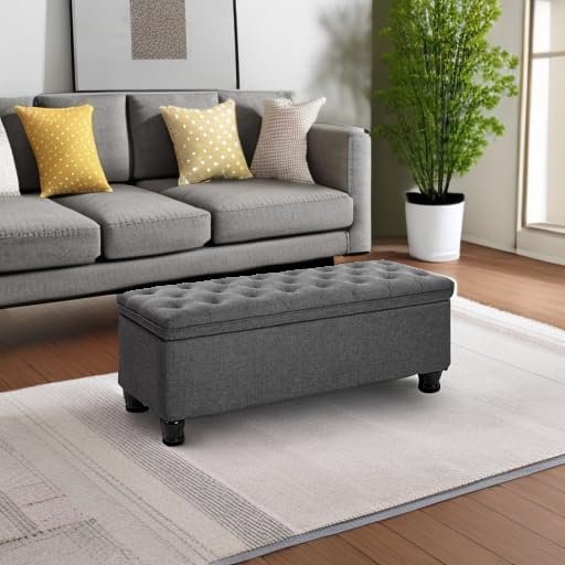 SONGMICS Storage Ottoman, Storage Bench, Tufted Entryway Bedroom Bench