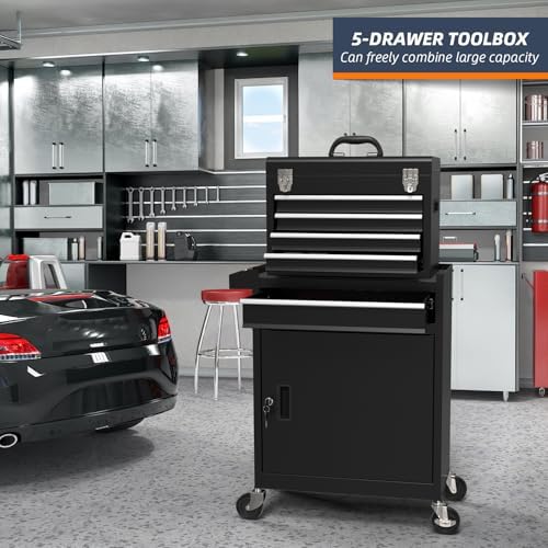5-Drawer High Capacity Rolling Tool Box, Removable Cabinet Storage Tool Chest...
