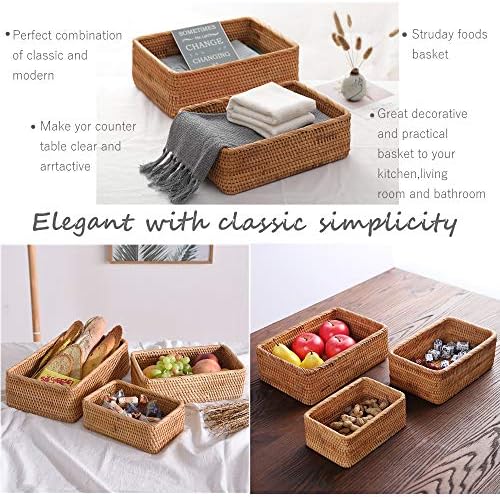 Handmade Rectangle Wicker Fruit Box Rattan Tray Magazine Organizer and Small ...
