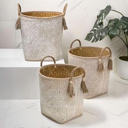 happimess Celia 3-Piece Nesting Storage Baskets 20", Natural/White