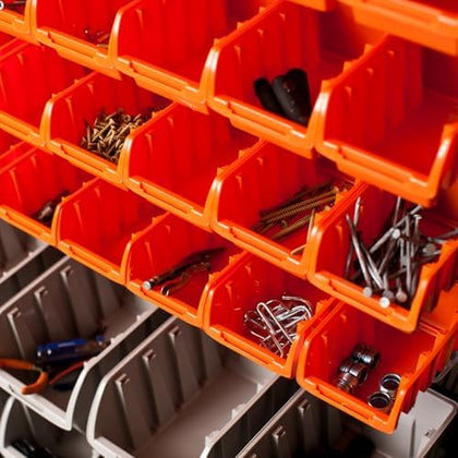 TRINITY Rolling Storage Bin Rack & Parts Organizer, 7-Tier Dual-Sided Bin Cart Shelving for Shop Storage, Nut and Bolt Organizer, Garage, Warehouse, Tools & Hardware, 330Lb Max, With Wheels, Black