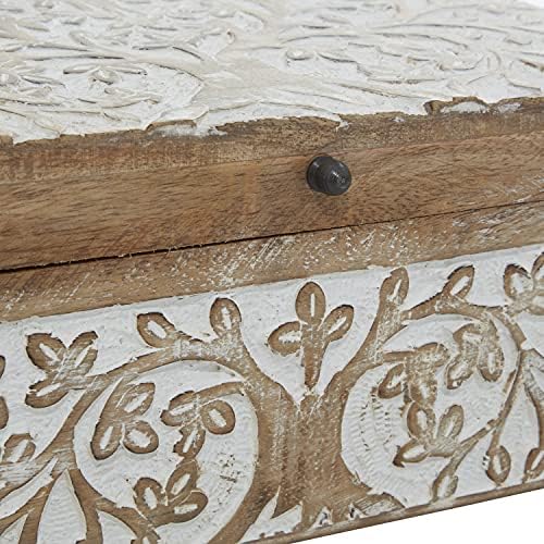 Deco 79 Mango Wood Floral Decorative Box Decorative Keepsake Boxes with Hinge...