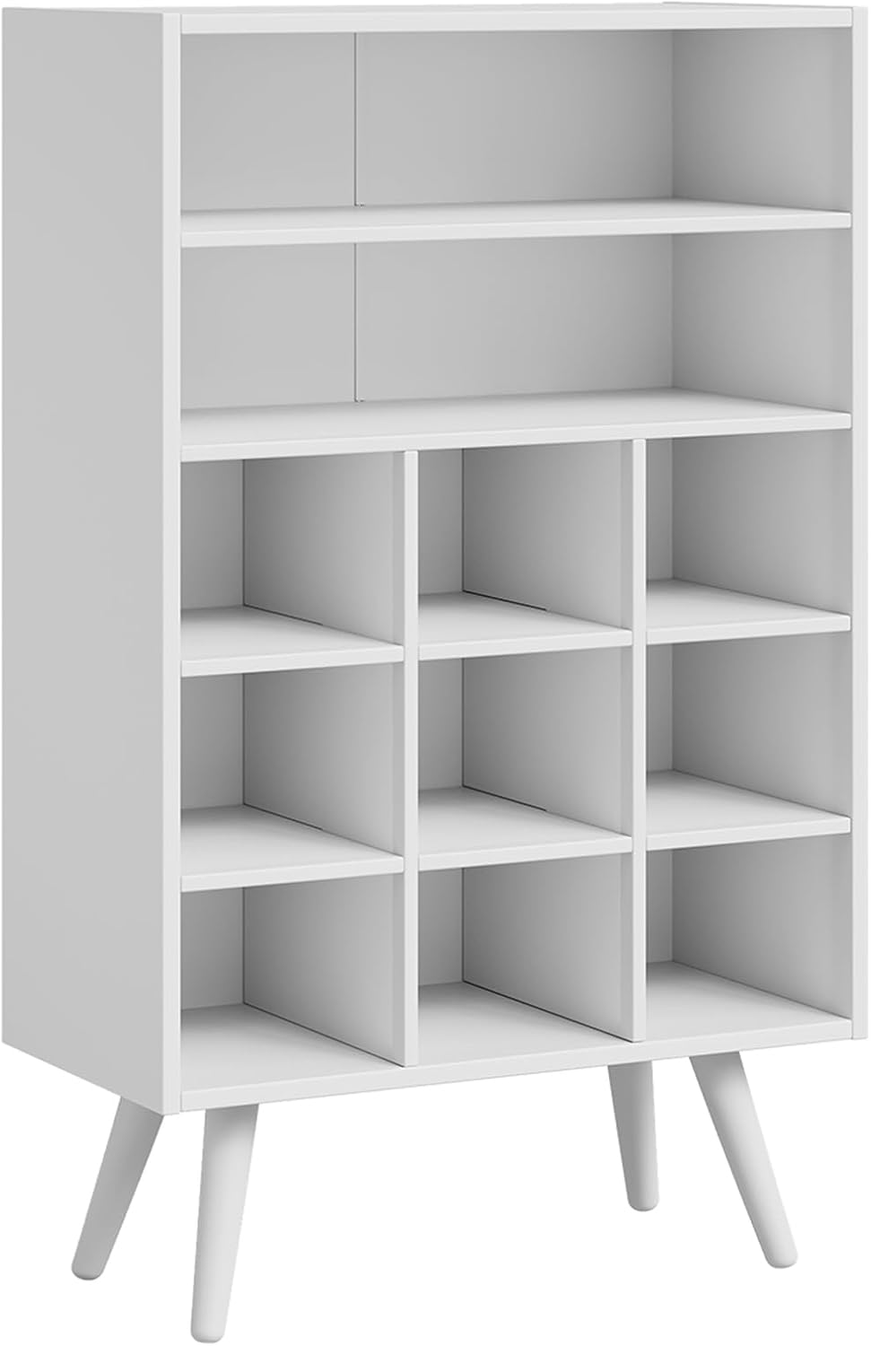 5 Tiers Shoe Cubby with Legs, Stackable Wood Shoe Rack Organizer with 9-Cube ...