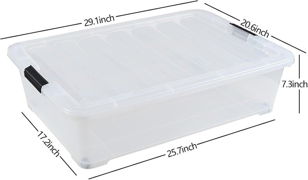 Gloreen 3 Pack Large Under Bed Storage Boxes with Wheels, 50 Quart, Clear