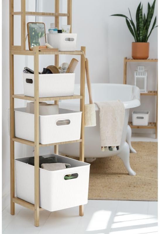 Decorative Plastic Basket Lidded Home Storage Bins Organizer Baskets, Large W...