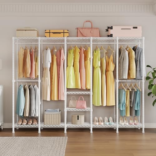 Higeego H5 Clothing Rack for Hanging Clothes, Heavy Duty Closet Rack, White