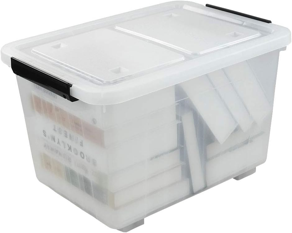 35 Quart Plastic Wheeled Storage Bin, 4 Pack Latching Storage Box