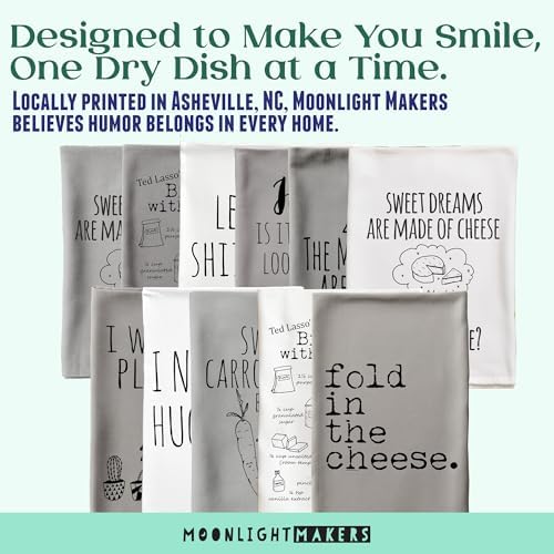 Moonlight Makers Cheese-Themed Funny Kitchen Towels - Decorative Handmade Cotton Dish Towels, Absorbent Tea Cloth, Unique Housewarming Essential Gifts, 28x28in - Never Gonna Let You Dry, White, 1-PC