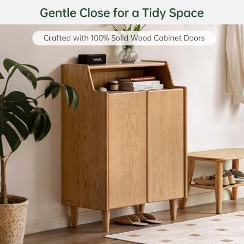YESWOOD Solid Wood Shoe Storage Cabinet with Doors - 4-Tier Adjustable Shelve...
