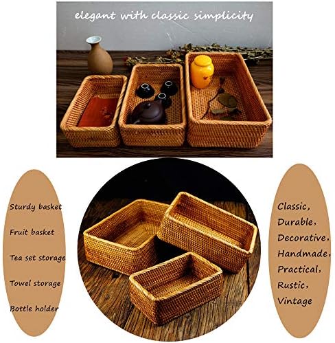 Handmade Rectangle Wicker Fruit Box Rattan Tray Magazine Organizer and Small ...