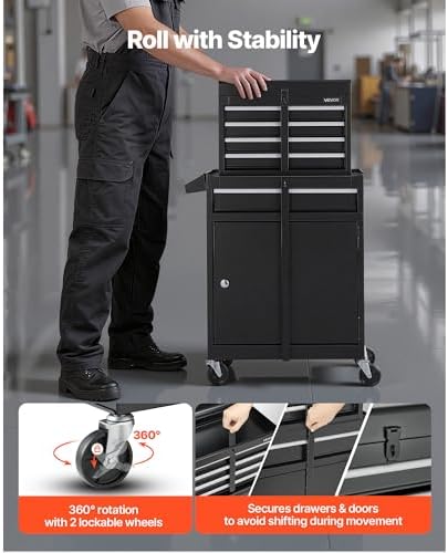 VEVOR Rolling Tool Chest, 2-in-1 Design, 5 Drawers Tool Cabinet Organizer wit...