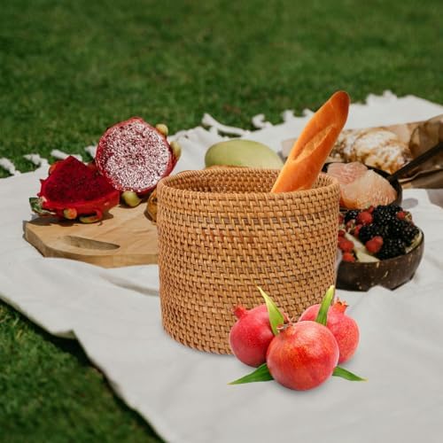 Mikikit Rattan Fruit Storage Basket 7.87 X 7.87 X 6.49 in Round Wicker Basket...