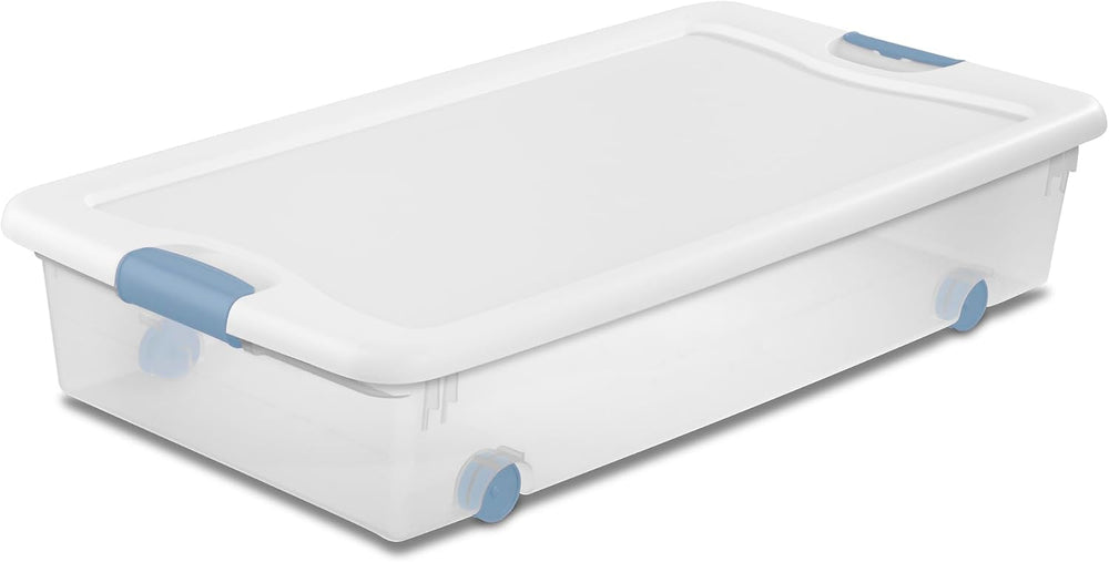 Sterilite 8-Pack Wheeled Latching Box, Plastic Under Bed Storage Bins with Li...