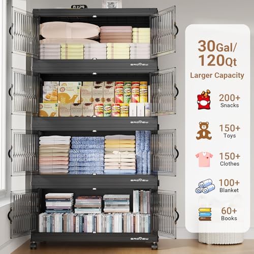 BROVIEW 600Qt Stackable Storage Bins with 5 Lids, Front and Side Open Doors, ...