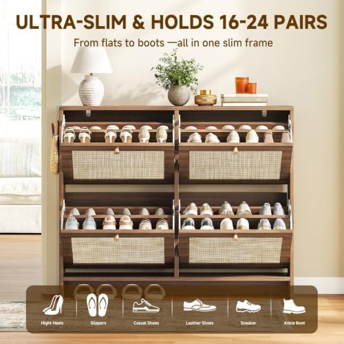 Nicetree Shoe Cabinet Storage for Entryway, 4-Flip Drawer Narrow Shoe Rack, O...