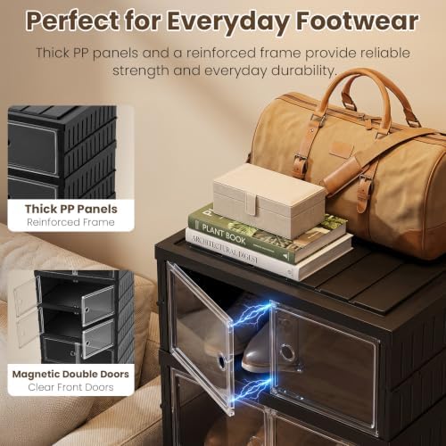 9 Tier Foldable Shoe Rack, Plastic Shoe Storage Cabinet with Clear Doors