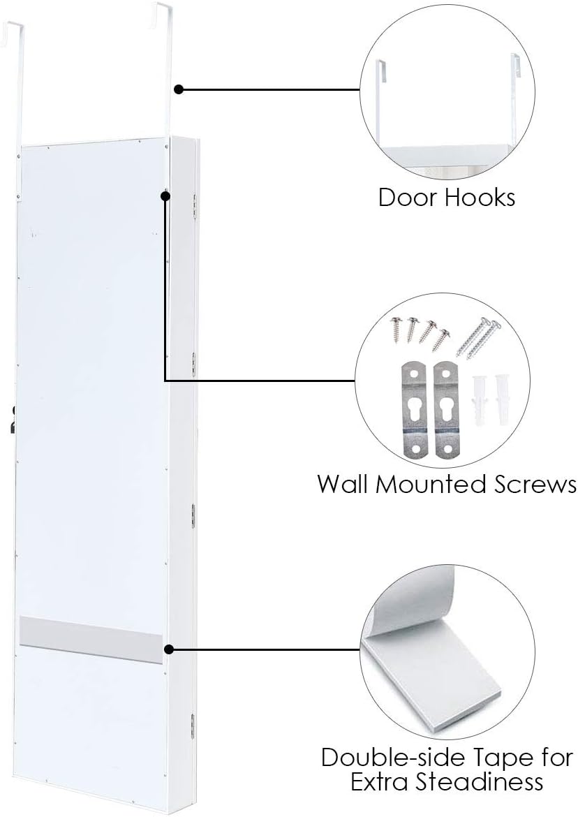 Giantex 15 LEDs Jewelry Armoire, Wall Mounted or Door Hanging, Lockable Jewel...