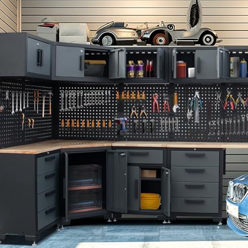 15-Piece Corner Garage Storage Cabinet System - Corner Workshop Set