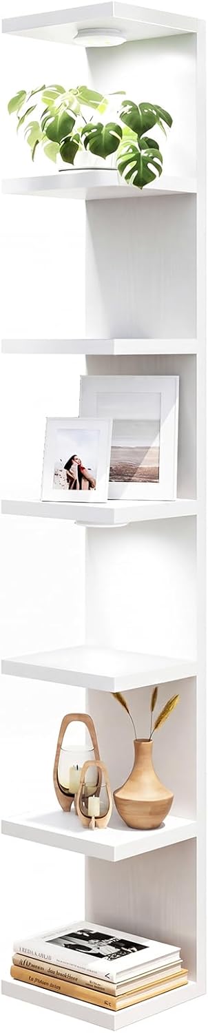 Fixwal 7 Tier Wall Shelf with LED Lights Lack Shelf for Room Decor (White)
