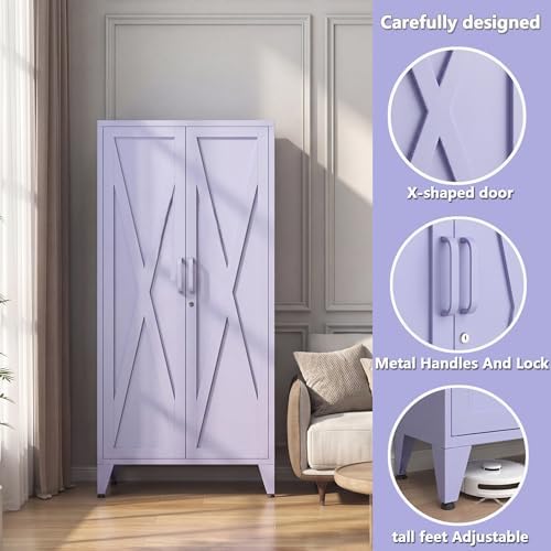61" H Tall Lockable Steel Storage Cabinet with 2 Doors and 3 Adjustable ...