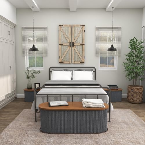 Deco 79 Metal Room Storage Bench Entryway Benches with Brown Wood Top, Set of...