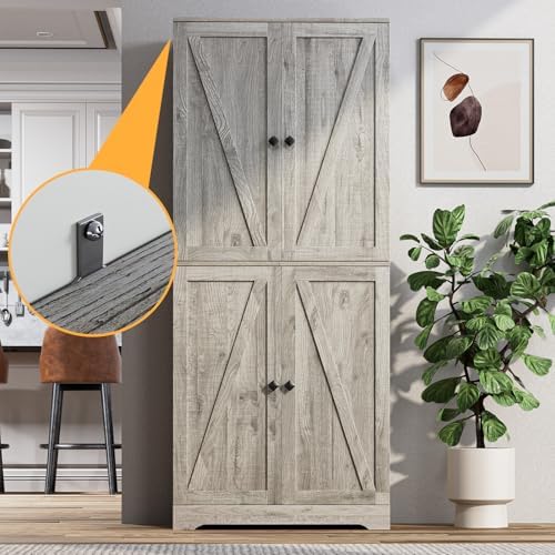 72" Tall Kitchen Pantry Cabinet/ Storage Cabinet with 4 Doors, 2PC, Grey