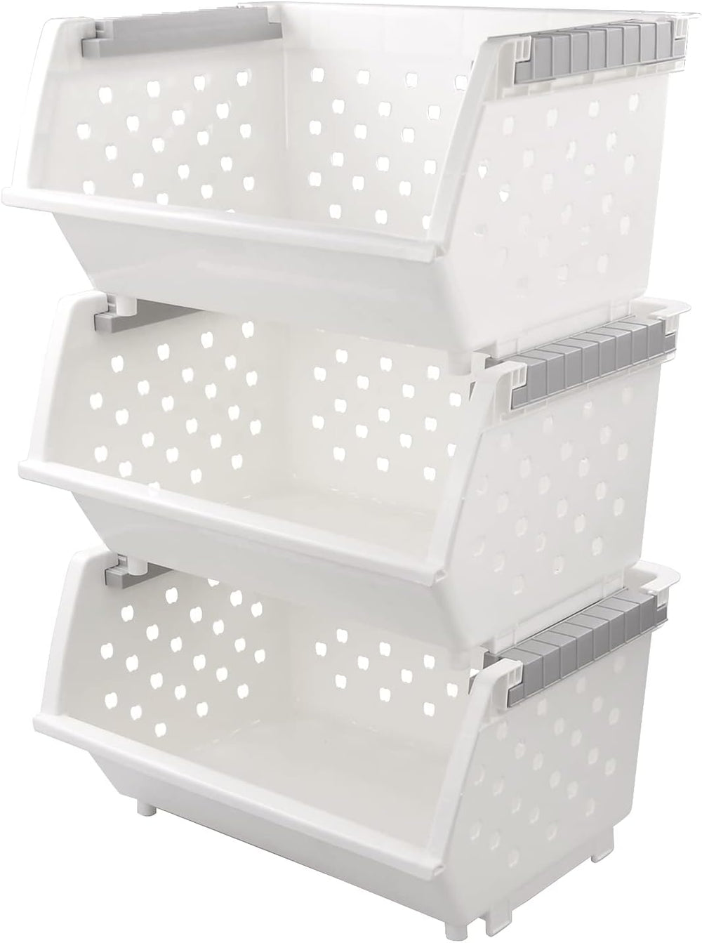 3 Pack Large Stackable Storage Bins Kitchen Plastic Stacking Basket
