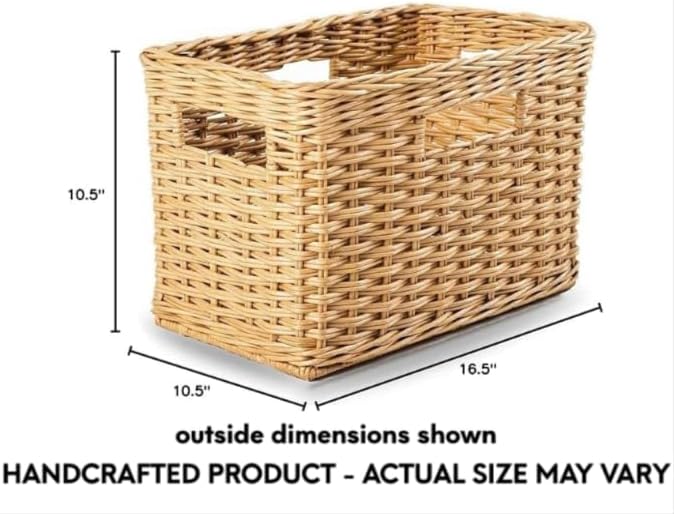 The Basket Lady Tall Rectangular Wicker Storage Basket, 16.5 in L x 10.5 in W x