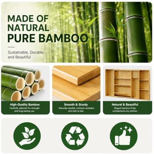 Bamboo Expandable Kitchen Drawer Organizer, 17.7-29.5 in,Natural