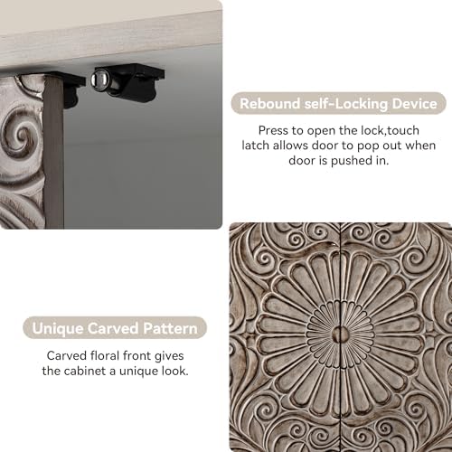 COSIEST Set of 3 32" Sideboard Cabinets, Push-to-Open, Gray Flower