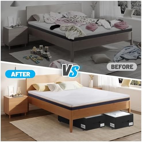 Under Bed Storage with Wheels, 2-Pack 10" Height XXL 75L Rolling Storage...