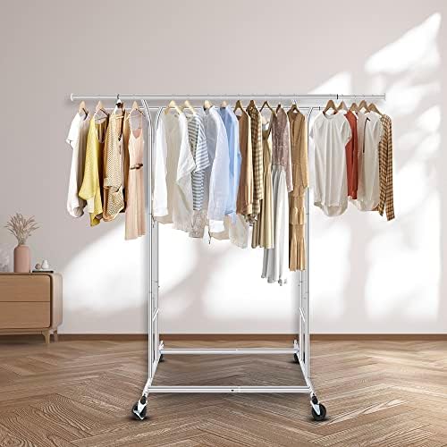 Fishat Silver 60" H Heavy Duty Double Rod Rolling Garment Clothes Rack