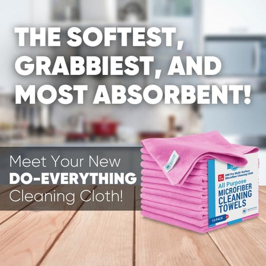 MW Pro Microfiber Cleaning Cloth | Pink | 12 Pack | 16” x 16” | All Purpose - Image 2