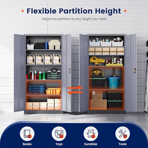 Yizosh Metal Garage Storage Cabinet with Lock, 72" Locking Tool Cabinets...
