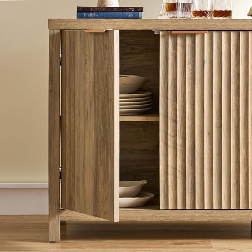 OAKHAM Home Oxford Storage Cabinet Fluted Sideboard Buffet with Adjustable Sh...