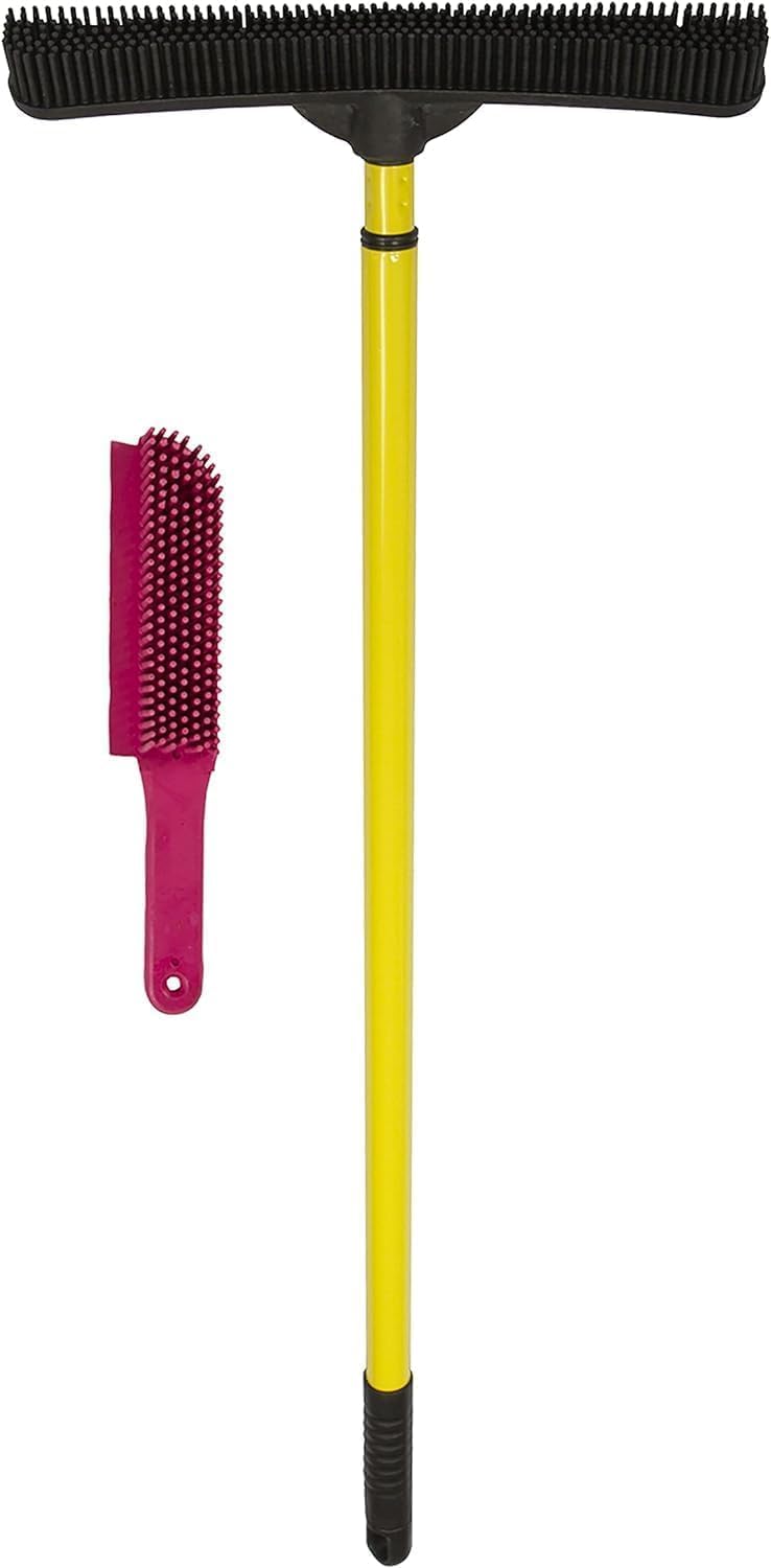 FURemover Pet Hair Removal Rubber Broom, 58" Telescopic Handle with Lint Brush