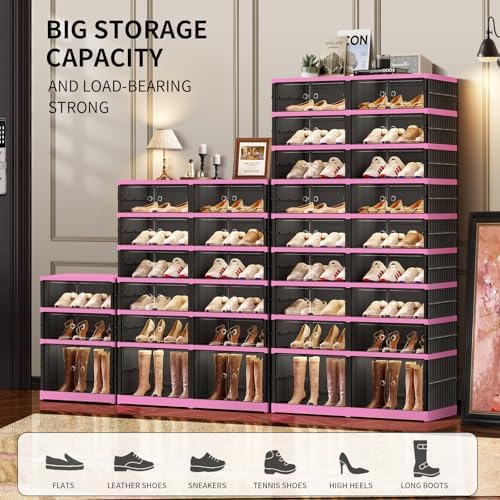 CIMLORD 9-Tier Foldable Shoe Rack Organizer with Door, 36 Pairs, Black-Pink