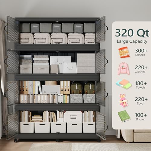 1600QT Extra Large Stackable Storage Bins with Lid, 400Gal Plastic Closet Org...
